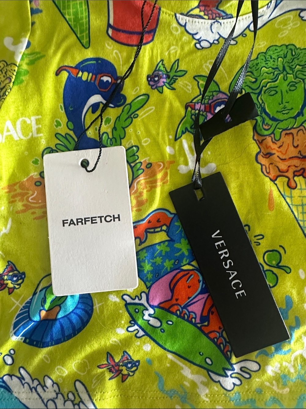 Versace Neon Lime Surf Graphic Kids Tee - Picture 2 of 4
